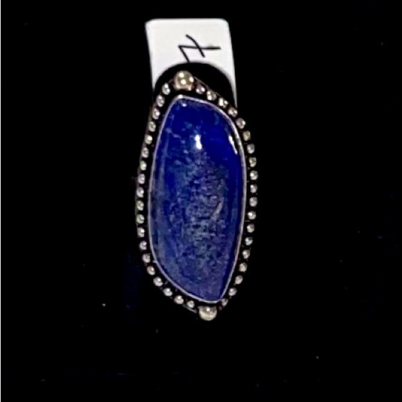 Handmade Natural Lapis Lazuli Stone Boho Ring .925 Stamp Size: 7 - Picture 2 of 6